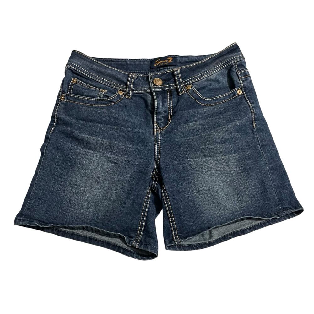 Seven7 Womens Denim Jean Shorts Size 4 Blue Stretch Low Rise Dark Wash Zip Fly